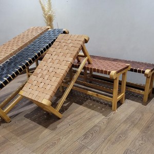 Banc long marocain fait main en bois massif, tabouret berbère, mobilier de chambre moderne - Product Image 5