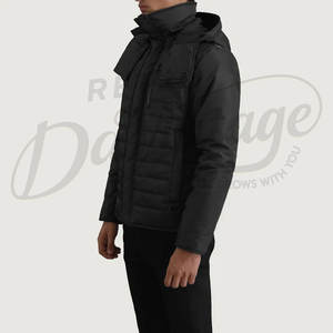 Chaqueta Acolchada Negra para Hombre con Capucha Desmontable Extra Grande, Parka Acolchada Cálida de Invierno, Abrigo Térmico para Exteriores - Product Image 5