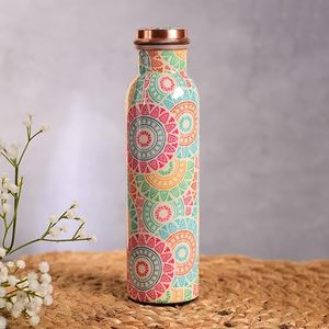 Premium Printed Pure Copper Water Bottle 1000ml Tribal Aztec Mandala Pattern Flask Leakproof Gym Sports Metal Drinkware - Product Image 1