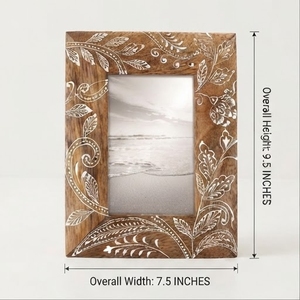 Cadre photo en bois fait main, rectangulaire, vertical, avec motif floral en relief, pour table - Product Image 2