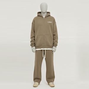 Men's Brown Full Zip Fleece Tracksuit Two Piece Set Oversized Zip Up <b>Hoodie</b> And Sweatpants Casual <b>Plain</b> Sportswear Activewear - Product Image 1