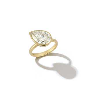 East West Pear Lab Grown Diamond <b>Ring</b> 14k 18k <b>Gold</b> Bezel <b>Set</b> Solitaire Engagement <b>Ring</b> IGI Certified Fine Jewelry Wholesale - Product Image 1