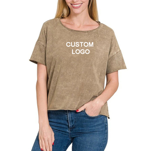 Camisetas Lisas Teñidas con Hombros Caídos para Mujer, Camisetas con Lavado Ácido Antibacterianas del Mejor Material, Camiseta con Lavado Ácido para Mujer - Product Image 1
