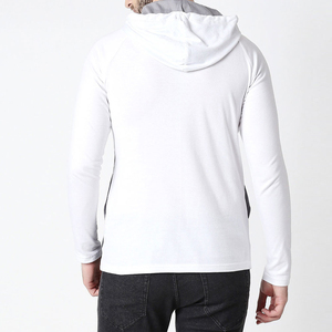 เสื้อฮู้ดสีขาวสำหรับผู้ชาย แขนเสื้อแบบแร็กแลน ทรงเข้ารูป แห้งเร็ว ผ้าถัก สวมใส่สบาย มีกระเป๋า สไตล์สปริง - Product Image 2