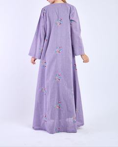 Al por mayor, nuevo estilo, túnica Abaya modesta, ropa islámica, vestido largo musulmán para mujer con abertura frontal, poliéster, cuello en V floral, manga larga - Product Image 6