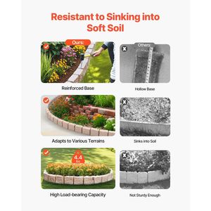 Bordo per Giardino Flessibile Effetto Pietra Realistico 46.8 X 3.9, Dimensioni Mattoni, con Picchetto di Ancoraggio per Prato e Terrazze - Product Image 5