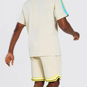 Ensemble T-shirt et short en coton pour homme, col rond, manches courtes, couleur unie, décontracté, respirant, tricoté, pour l'été - Product Image 5