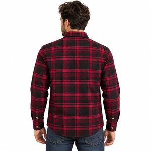 Camisa de Franela a Cuadros Roja y Negra para Hombre, Manga Larga, Cómoda, para Trabajo, con Botones, Tallas S-3XL - Product Image 3