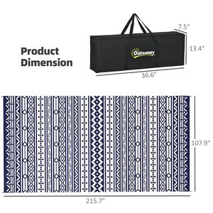 Tappeto da Esterno Reversibile Impermeabile 9FT X 18FT in Materiale PP con Borsa per il Trasporto, Motivo Geometrico Blu e Bianco, Paglia Riciclata per Corridoio - Product Image 3