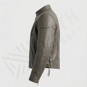 Veste de motard en cuir pour homme NAI-0495A, col rond, fermeture éclair, ventilation, couleur unie, personnalisable. - Product Image 3