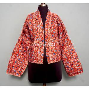 Chaqueta Kantha india hecha a mano para mujer, 100% algodón, ecológica, transpirable, con estampado floral, corta, de manga larga, informal, para primavera. - Product Image 1