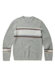 Suéter de punto gofrado con cuello redondo para hombre, de lana/acrílico, a rayas, informal, de manga larga. - Product Image 1