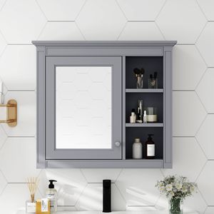 Moderno Armadietto da Bagno a Parete 30 X 28 con Specchio e Vano Portamedicinali per Bagni - Product Image 1