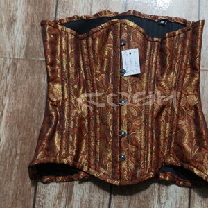 Corsé Premium de Brocado Marrón con Escote Bajo |   Corsé Jacquard Curvo Extremo para Entrenamiento de Cintura - Product Image 2