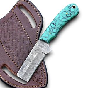 Couteau Bull Cutter au meilleur prix, style cowboy, lame fixe en acier Damas, pour la chasse et le camping, avec fourreau en résine et cuir, OEM/ODM, faibles MOQ, UA - Product Image 1