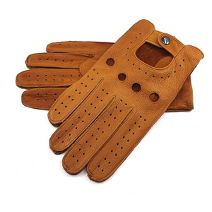 Custom Design Durable Winter Warmer Anti-static Anti-slip Smooth Goatskin Leather Driving <b>Gloves</b> <b>Knuckle</b> Holes Adjustable Wrist - Product Image 1