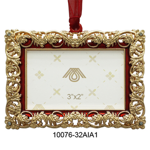 Classic Metal Christmas Ornament Rectangle 3x2 Inch Red and <b>Gold</b> Frame Handcrafted Indoor Decor - Product Image 1