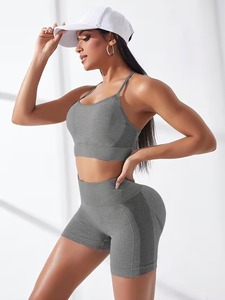 Ensemble de sport décontracté 2 pièces pour femme, été, respirant, tricoté, sans couture, comprenant un débardeur court et un short d'exercice taille haute moulant - Product Image 5