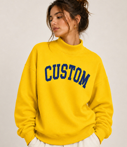 Custom Women's Vintage Cotton Print Oversized MockNeck Sweatshirt Casual Pullover with letter Embroidery - Product Image 3