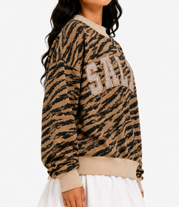 Sudadera Oversize de Algodón con Cuello Alto para Mujer OEM, Aplique de Letras a Cuadros Personalizado, Proveedor Mayorista - Product Image 2