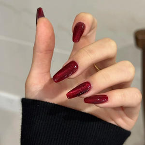 Ongles à presser de luxe œil de chat rouge pour la Saint-Valentin, en ABS, à utiliser sur les doigts avec colle, option logo personnalisé, vente en gros - Product Image 1