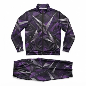 Survêtement sportif unisexe à imprimé géométrique, séchage rapide, en polyester, pour l'automne, avec poches latérales et fermeture éclair - Product Image 1