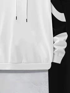 Men's <b>White</b> Black Color Blocking Hoodie <b>Jogger</b> Set Casual Autumn Wear Knitted Cotton Sweatshirt Pants Outfit - Product Image 6