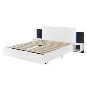 Queen Size Oak Floating <b>Platform</b> <b>Bed</b> <b>Frame</b> Comfortable Hand Carved LED Lights White Bedside Nightstand Wooden Storage Option - Product Image 4