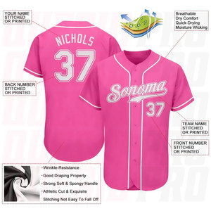 Camiseta de Béisbol Auténtica Personalizada en Rosa y Blanco, Impresión por Sublimación, Logotipo Personalizado, Personalización, Marca de Equipo de Moda - Product Image 4