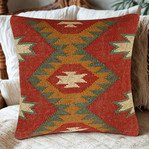 Coussin de siège et de dossier en laine et jute tissé à la main, style rustique élégant, motif multicolore, pour chaise de maison, d'hôtel ou de bureau - Product Image 4