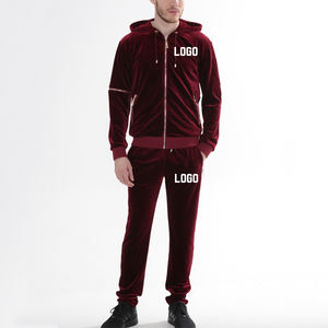 Ensemble de survêtement en velours personnalisé avec logo, veste zippée intégrale et pantalon, 2 pièces, tenue de sport décontractée pour homme – Vente chaude - Product Image 5