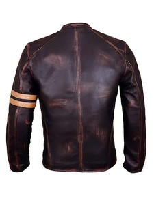 เสื้อแจ็คเก็ตหนังสีน้ำตาลสไตล์คาเฟ่เรเซอร์สำหรับผู้ชาย - Product Image 2