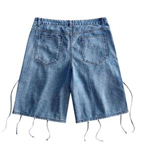 Custom Mens Multi Pocket Cargo <b>Denim</b> Shorts Vintage Wash Drawstrings Straps Baggy Streetwear Y2K Oversized Wide Leg Jorts Shorts - Product Image 2