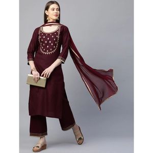 DESIGNER GEORGETTE EMBROIDERY WORK NAYRA CUT <b>TOP</b> BOTTOM WITH DUPATTA <b>MAROON</b> - Product Image 1