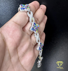 Diseñador Iced Out Flower Cross Link Moissanite Pulsera con cristales multicolores Joyería ostentosa de moda para ropa de fiesta - Product Image 3