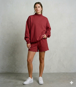 Defined Women <b>Mock</b> <b>Neck</b> <b>Top</b> With Shorts Set Smooth Comfort Casual Lifestyle Clothing Wear Style - Product Image 1