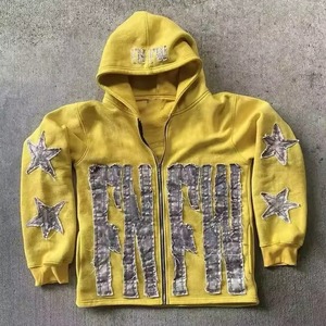 Sudadera con capucha y cremallera extragrande para hombre con diseño de letras aplicadas y estilo streetwear con estrellas - Product Image 5