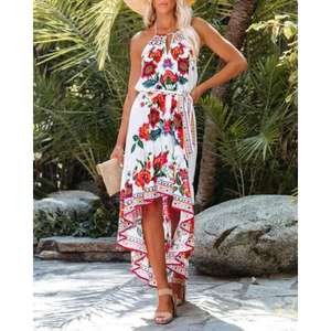 Vestido Maxi Sexy con Escote Profundo en V, Volantes y Diseño Asimétrico, Elegante para Fiestas, Transpirable, 100% Algodón, para Todas las Temporadas - Product Image 4