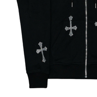 Sweat à capuche oversize d'hiver personnalisé avec fermeture éclair et strass, noir, style streetwear, design croix en cristal, veste de luxe hip-hop unisexe OEM