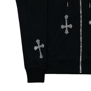 Custom <b>Rhinestone</b> Cross Zip Hoodie – Black Streetwear Hoodie with Crystal Cross Design, Luxury Hip Hop <b>Jacket</b>, Unisex, OEM Logo - Product Image 5