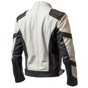 Chaqueta de Cuero para Motociclista, de Piel de Oveja Genuina, Impermeable, a Prueba de Viento, para Hombre, en Blanco y Negro, Personalizada, en Oferta - Product Image 2