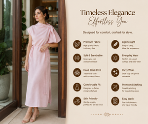 Robe élégante mi-mollet rose pour femme - Décontractée, col rond, coupe trapèze, aspect lin, taille à cordon, pour les vacances et le quotidien - Product Image 6