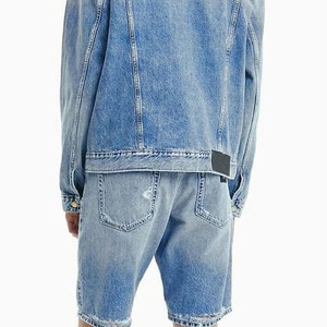 <b>Custom</b> Slim Fit Coated <b>Denim</b> <b>Jacket</b> and Shorts Suit Set with Stand Collar Front Logo Soft Eco-Friendly for Men - Product Image 4