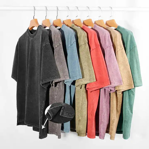 T-shirt Homme Oversize Lavé en Gros 100% Coton Tricoté Lourd 280g Uni Vintage Délavé Col Rond Logo Personnalisé Avant - Product Image 5