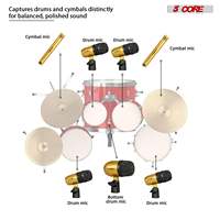 Kit de micros de batterie dynamiques 5 cœurs, 7 pièces, entièrement métalliques, filaires XLR, pour batterie, cymbales et caisse claire