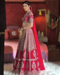 Women <b>Red</b> Muga Silk Embroidered Quick Dry All Season <b>Lehenga</b> Choli Traditional Wedding Dress Floor-Length India Pakistan Style - Product Image 5