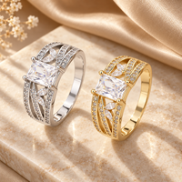 Square Center 925 Sterling Silver Zircon Ring with Four Marquise Accents and Three Row Openwork Shoulders
