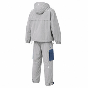 Men's Gray Blue Hooded Tracksuit Heavyweight Polyester Casual Windproof Full Length <b>Pants</b> Side Pockets Winter Wear 2 1 Design - Product Image 3