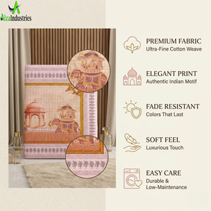 Pink Cotton King Size Bedsheet <b>Set</b> | 3 Piece Royal Elephant Mughal Panel Print <b>Bedspread</b> with Pillow Covers Soft Luxury Bedding - Product Image 6