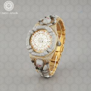 Montre de luxe pour homme Charm Jewells en acier inoxydable, boîtier de 40 mm, accents de diamants, mouvement mécanique analogique, résistance à l'eau 10 bars - Product Image 3